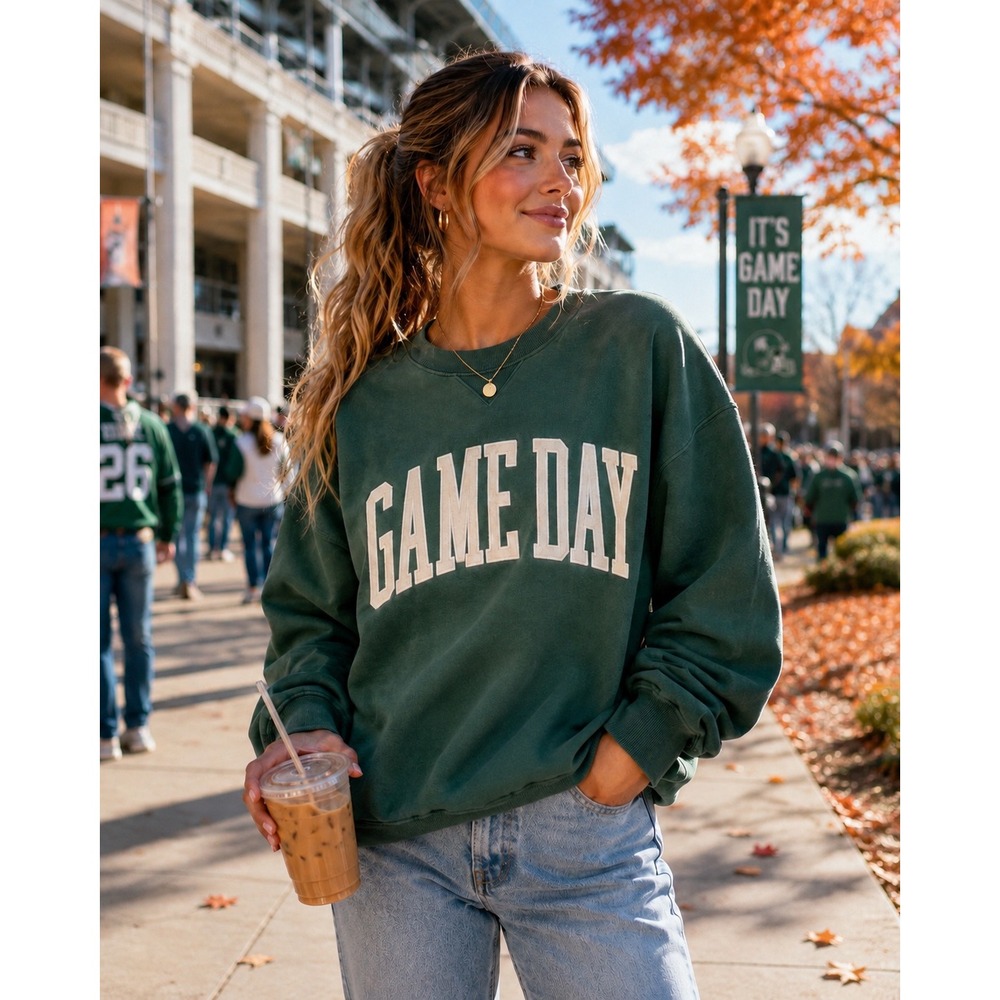 Abercrombie & Fitch Game Day Oversized Crewneck Sweatshirt Green Football Sz M